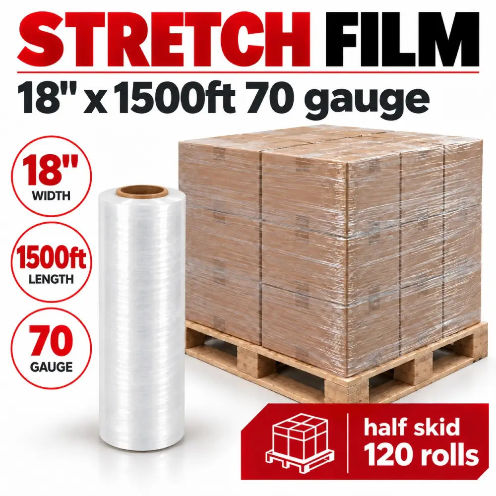 Stretch Film Wrap 18" x 1500 ft 70 Gauge