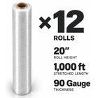 Pellicule étirable de calibre 90 | Largeur de 20 po, 2.5 kg, 1000 pi