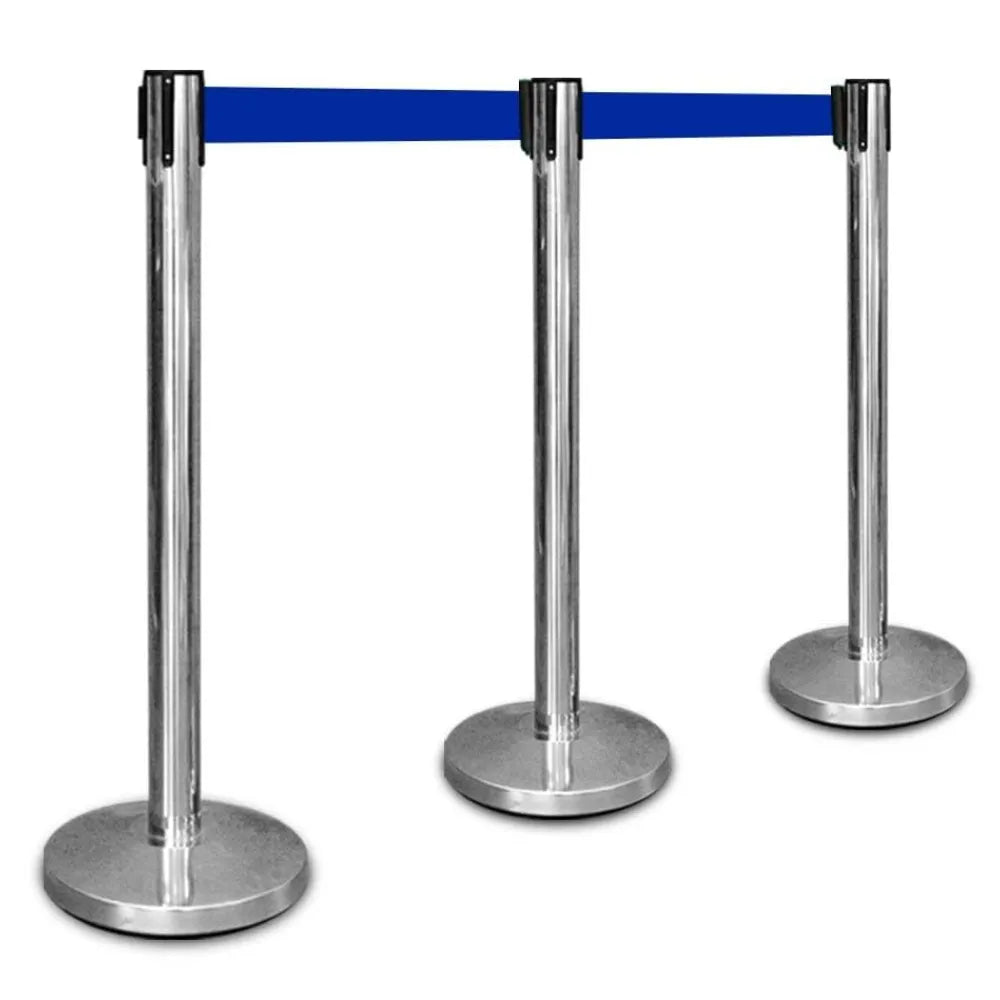 Durable 3pcs Retractable Belt Barrier Blue