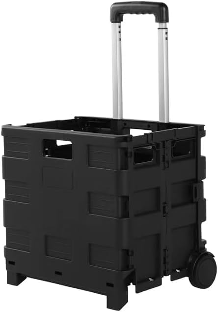 40L Foldable Shopping Trolley - Black │ Multipurpose Utility Plastic Cart