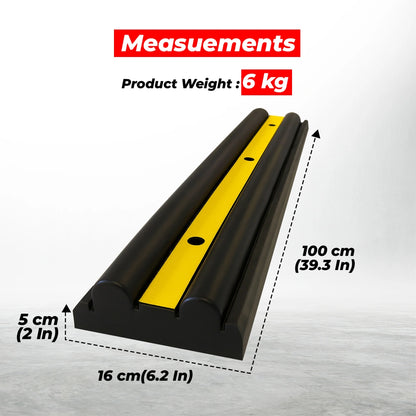 Black and yellow wall bump with measurements 