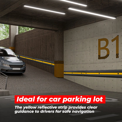 Underground parking lot with a yellow reflective strip 