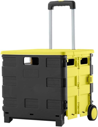 88lbs Foldable Shopping Trolley - Yellow and Grey│40 KG Plastic Trolley Cart with 2 Wheels