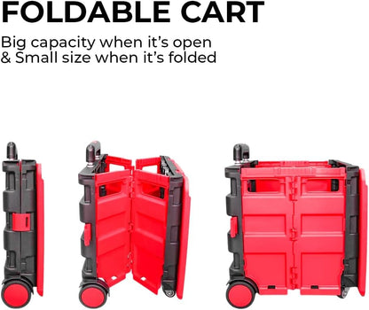 88lbs Foldable Utility Cart - Red and Black │40KG Multipurpose Shopping Trolley with 4 Wheels