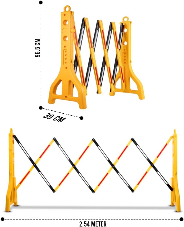 8.2ft Expandable Mobile Barrier │Plastic Foldable Barricade - Yellow & Black