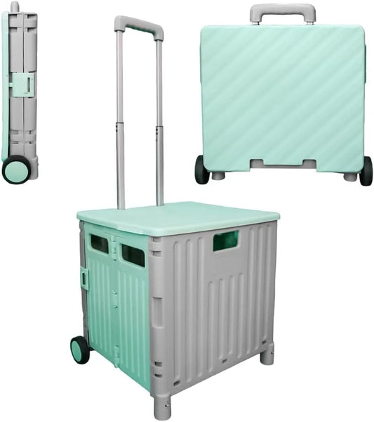 50L Foldable Utility Cart - Mint Green and Grey│40KG Large Capacity and Easy Maneuvering