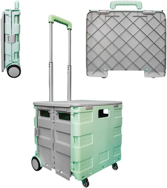 88lbs Foldable Utility Cart - Mint Green and Grey │40KG Multipurpose Shopping Trolley with 4 Wheels