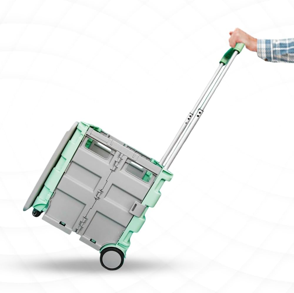 88lbs Foldable Utility Cart - Mint Green and Grey │40KG Multipurpose Shopping Trolley with 4 Wheels