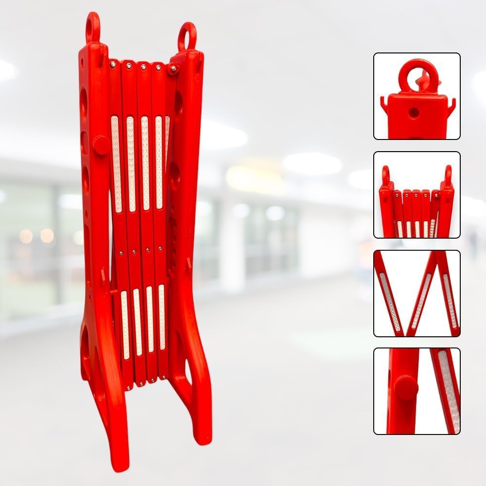 8.2ft Expandable Mobile Barrier │Plastic Foldable Barricade - Red