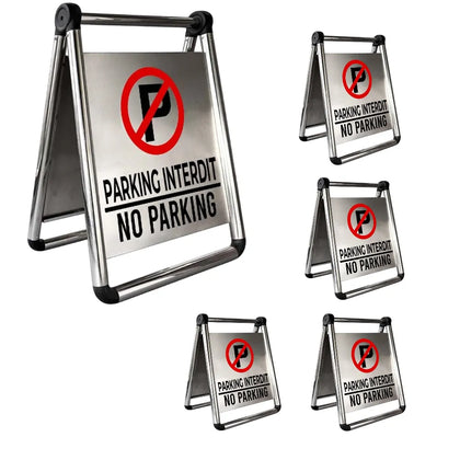 5 Pcs No Parking Barricades – Foldable Stainless Steel Signs │Bilingual Format