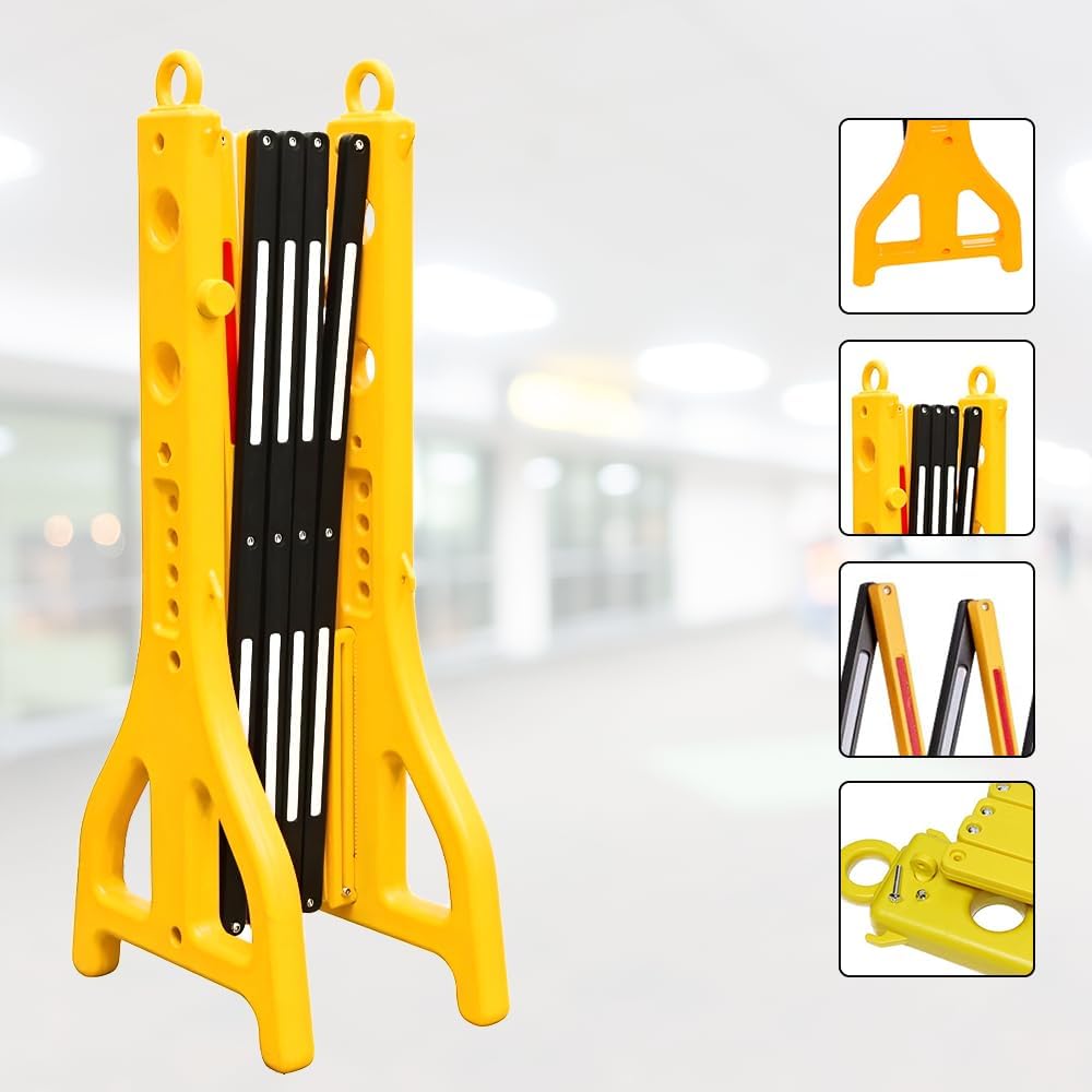 8.2ft Expandable Mobile Barrier │Plastic Foldable Barricade - Yellow & Black