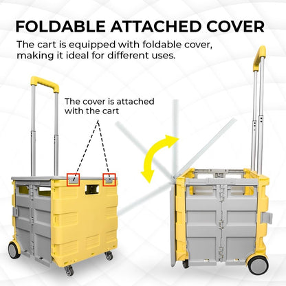 88lbs Foldable Utility Cart - Yellow and Grey │40KG Multipurpose Shopping Trolley with 4 Wheels