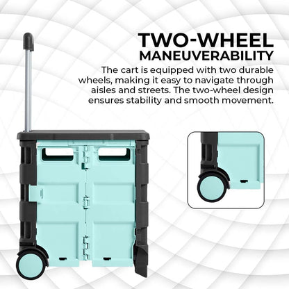 88lbs Foldable Shopping Trolley - Mint Green and Grey│40KG Plastic Trolley Cart with 2 Wheels