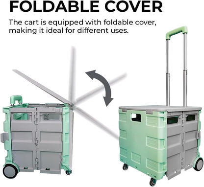 88lbs Foldable Utility Cart - Mint Green and Grey │40KG Multipurpose Shopping Trolley with 4 Wheels