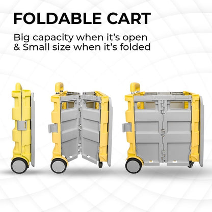 88lbs Foldable Utility Cart - Yellow and Grey │40KG Multipurpose Shopping Trolley with 4 Wheels