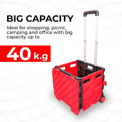 88lbs Foldable Utility Cart - Red and Black │40KG Multipurpose Shopping Trolley with 4 Wheels