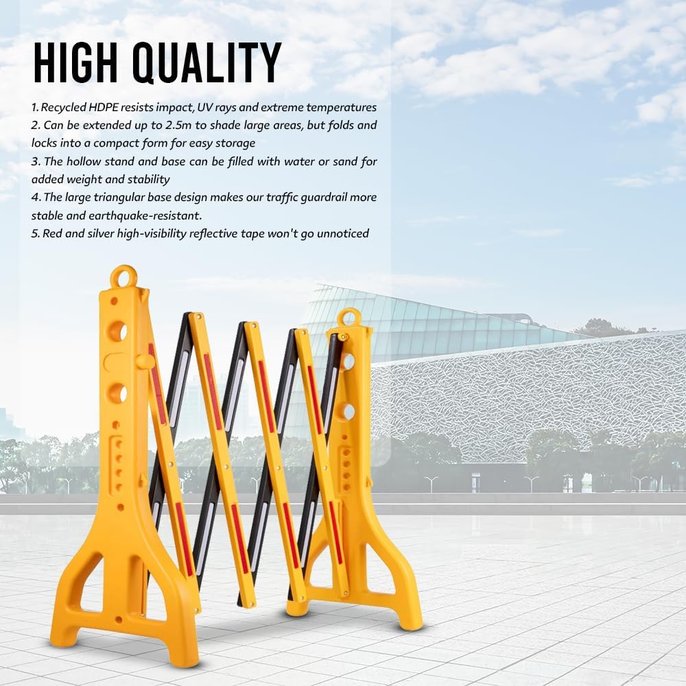 8.2ft Expandable Mobile Barrier │Plastic Foldable Barricade - Yellow & Black