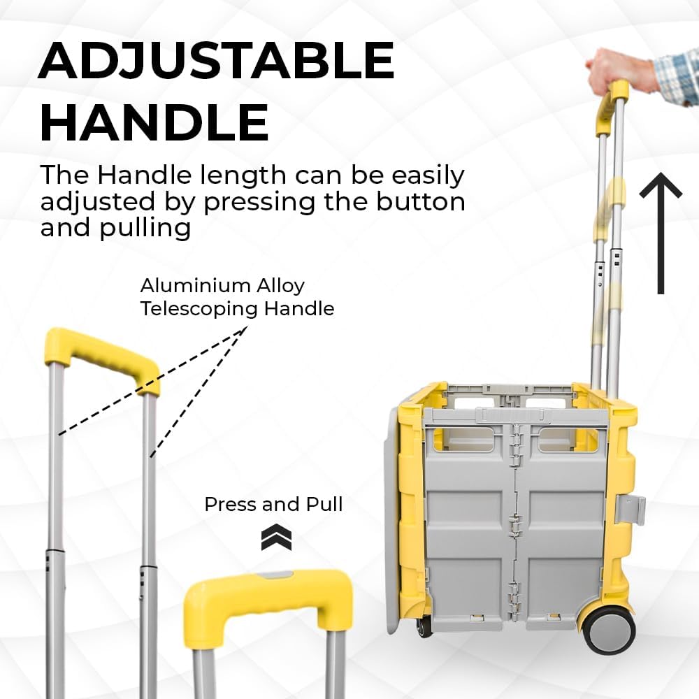 88lbs Foldable Utility Cart - Yellow and Grey │40KG Multipurpose Shopping Trolley with 4 Wheels