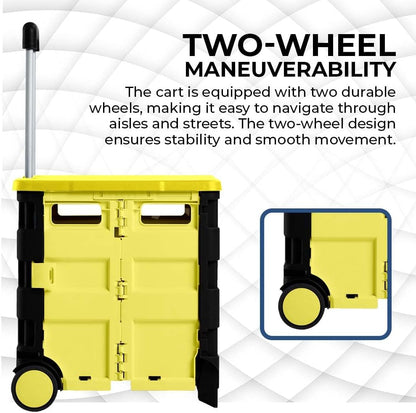 88lbs Foldable Shopping Trolley - Yellow and Grey│40 KG Plastic Trolley Cart with 2 Wheels