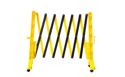 Foldable Safety Barrier - Yellow | 350CM Plastic Expandable Barricade for Pedestrian Safety | Portable Mobile Barricade Fence with 4 Wheels