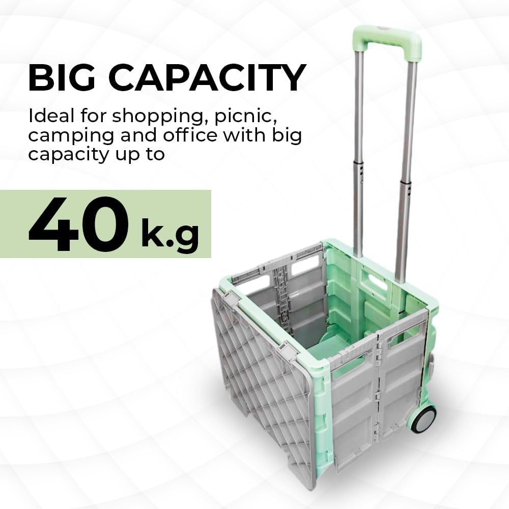 88lbs Foldable Utility Cart - Mint Green and Grey │40KG Multipurpose Shopping Trolley with 4 Wheels