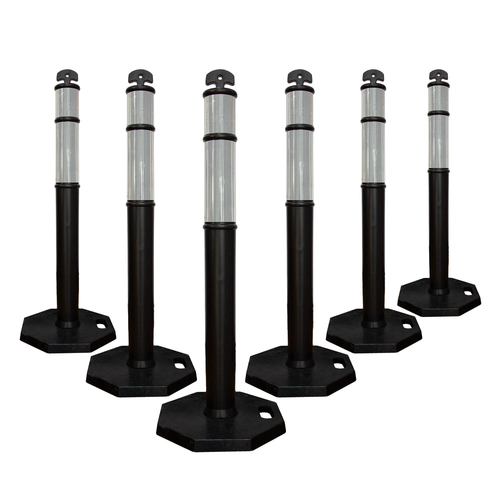 Poteaux délinéateurs de 110 cm (44 po), 6 pièces | Poteaux de sécurité réfléchissants noirs