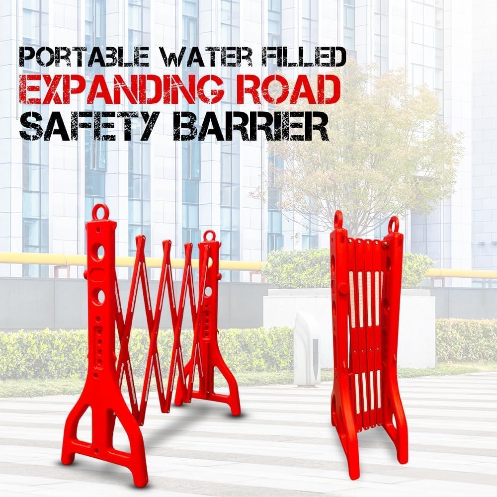 8.2ft Expandable Mobile Barrier │Plastic Foldable Barricade - Red