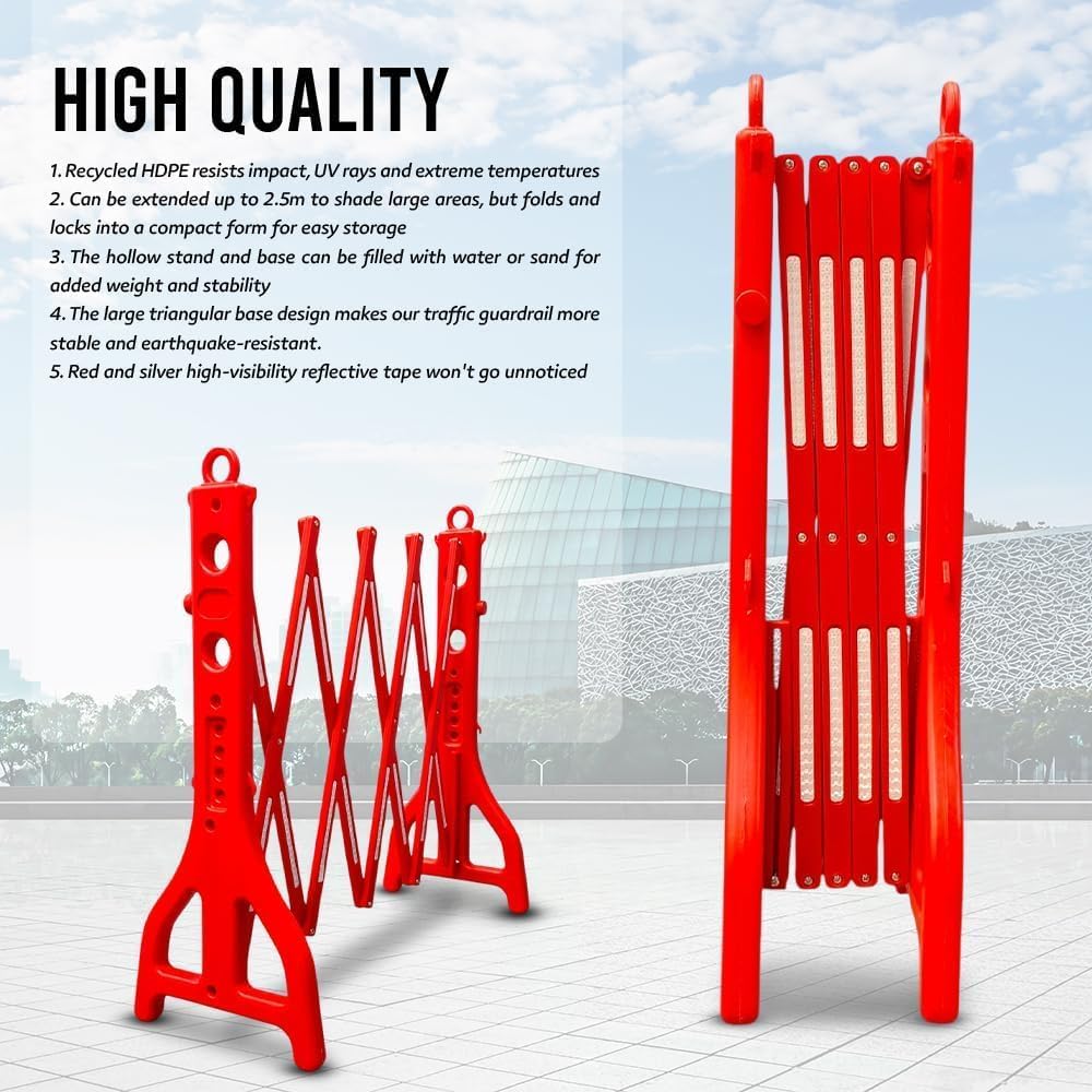 8.2ft Expandable Mobile Barrier │Plastic Foldable Barricade - Red