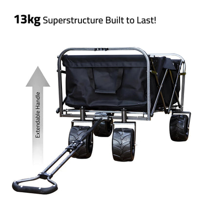 80KG Foldable Outdoor Heavy Duty Trolley with Adjustable Handle - Black