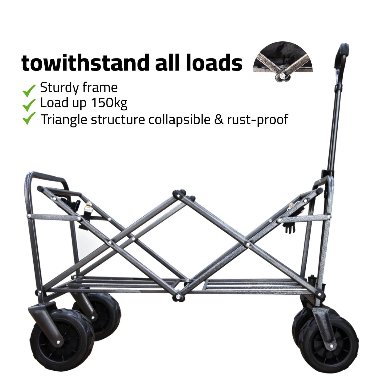 80KG Foldable Outdoor Heavy Duty Trolley with Adjustable Handle - Black