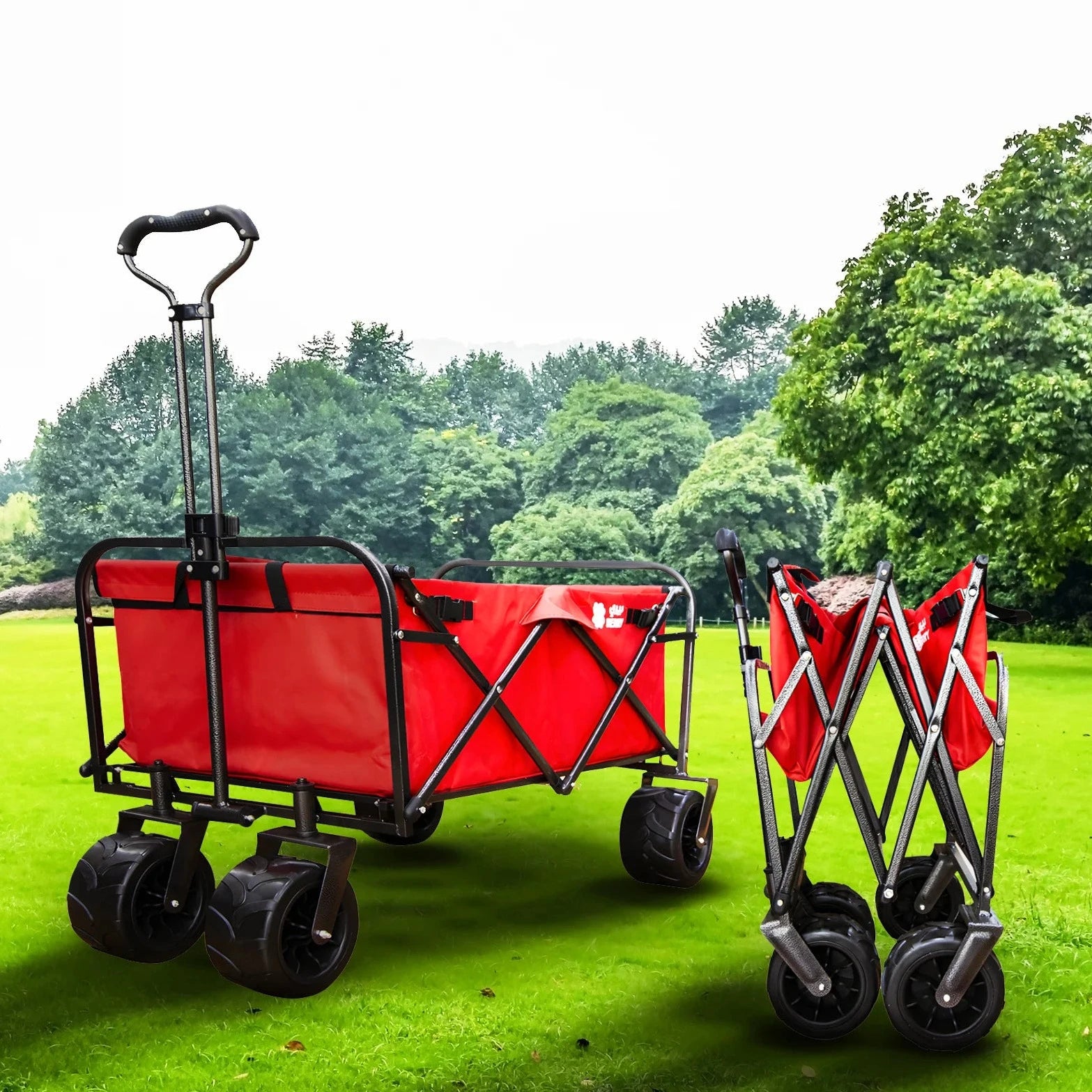 80KG Outdoor Garden Trolley with Heavy Duty Wheels Red