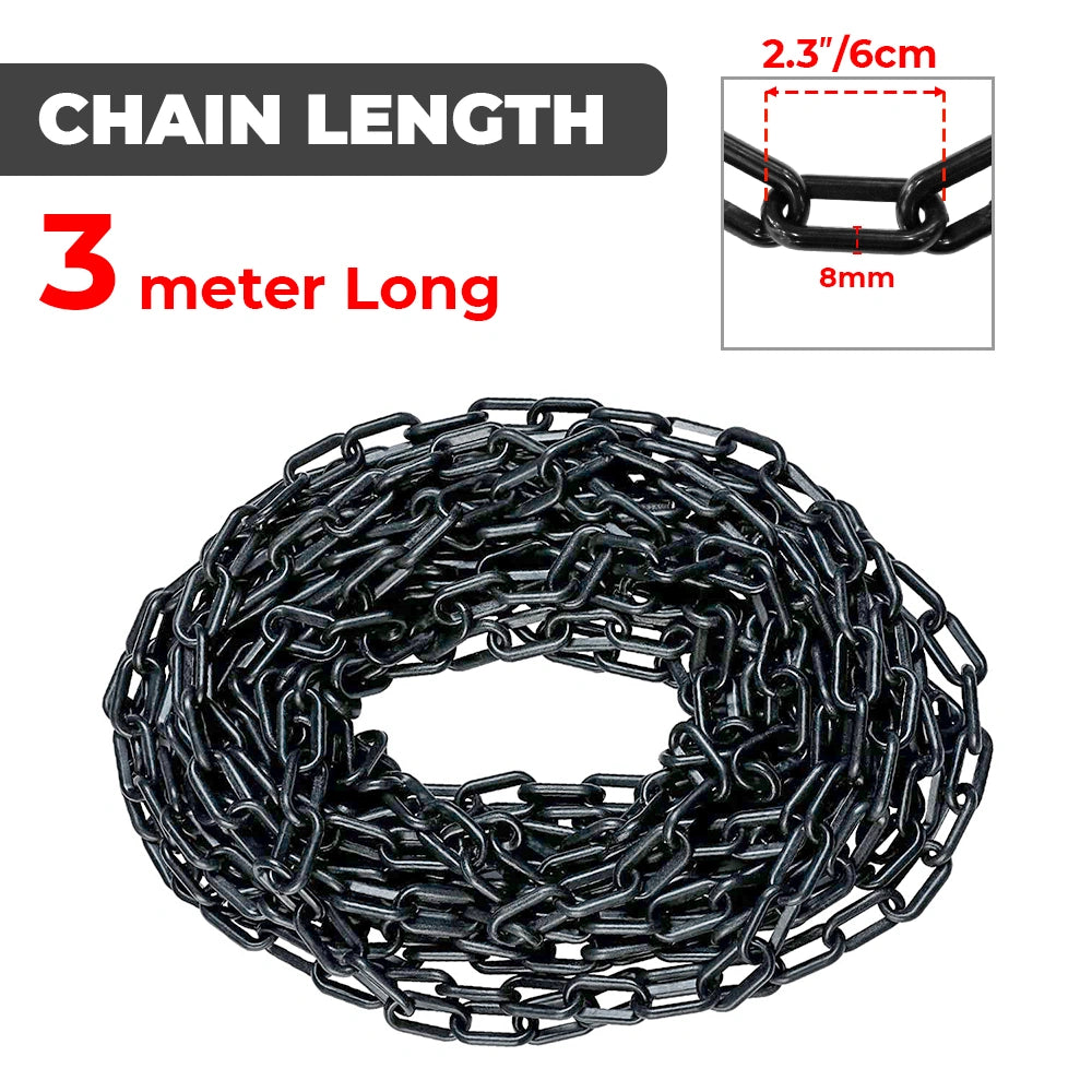 Black chain with a length of 25 meters on a white background
