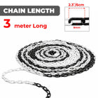 Coiled chain with measurement details on a white background