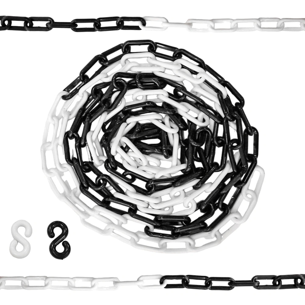 Black and white chain with a couple of links on a white background