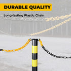 Yellow and black chain barrier with 'Durable Quality' text on a gray background