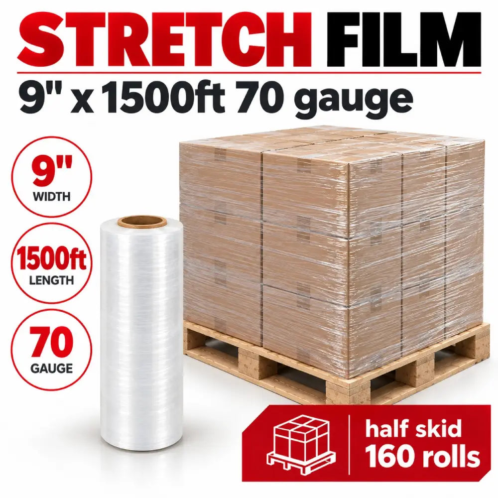 Pellicule étirable 9 po x 1500 pi, calibre 70 — pellicule rétractable