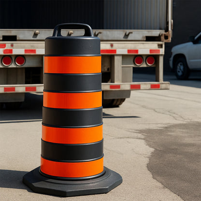 10 Pieces Traffic Barrel |  Black Drum with Orange reflective