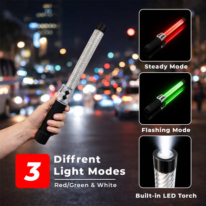 Traffic Safety Wand Baton LED Light Rechargeable Red & Green