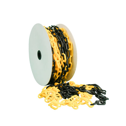 High Visibility 6MM Plastic Chain - Yellow and Black | 25 Meter Plastic Chain Roll for Traffic Control and Parking Space Management