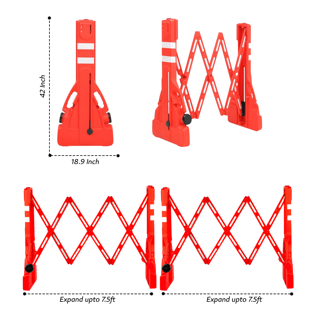 Expandable Barricade - Red | 2.3 Meter Collapsible Plastic Barricade | Foldable Barrier