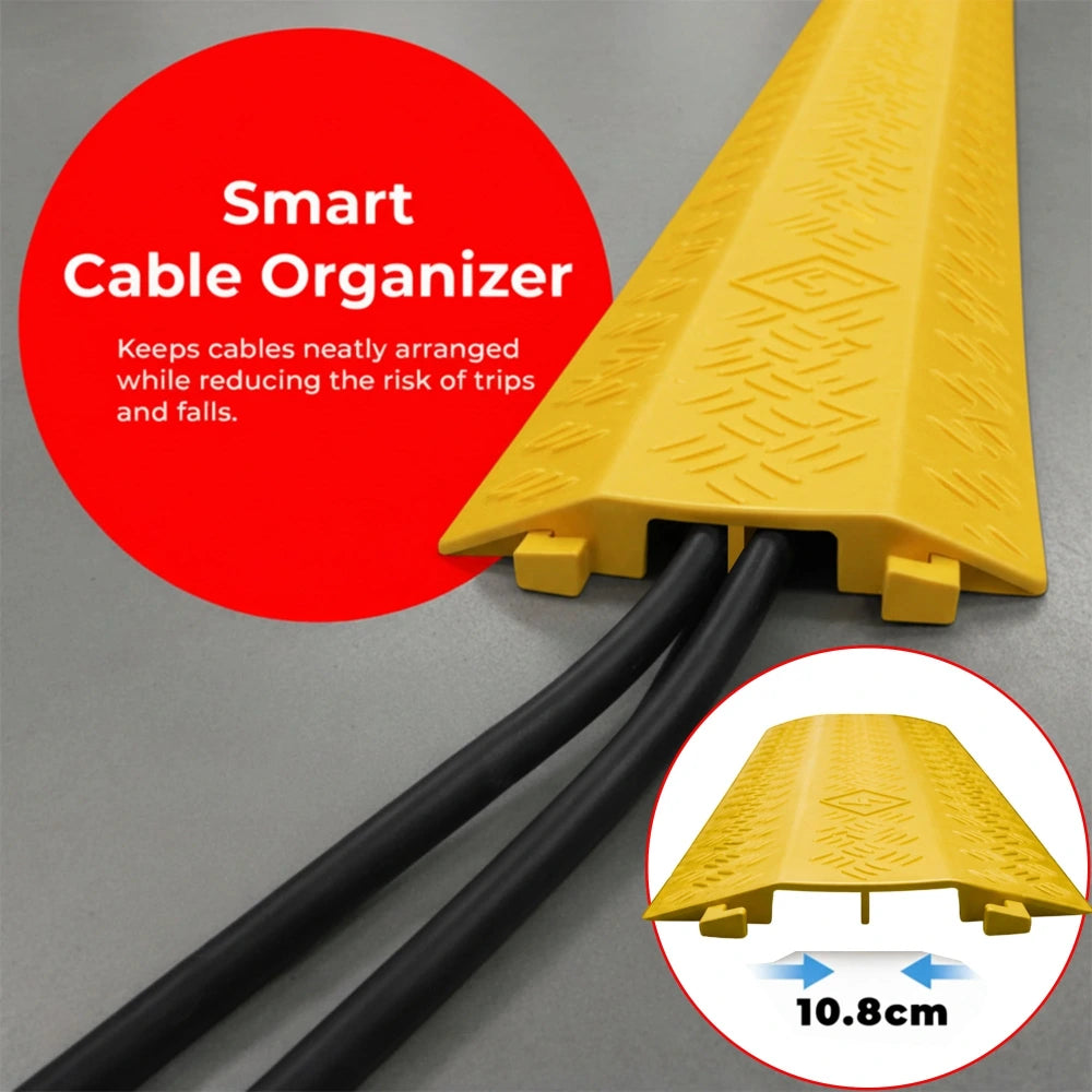Yellow cable organizer with black cables