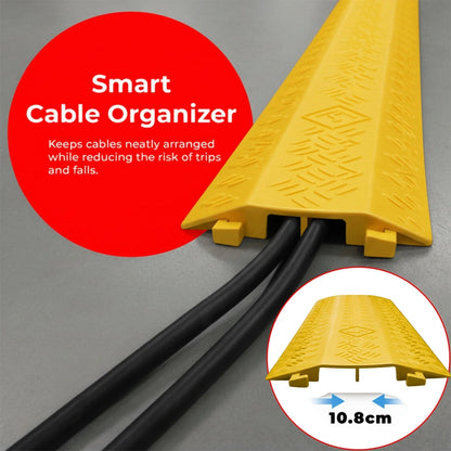 Yellow cable organizer with black cables