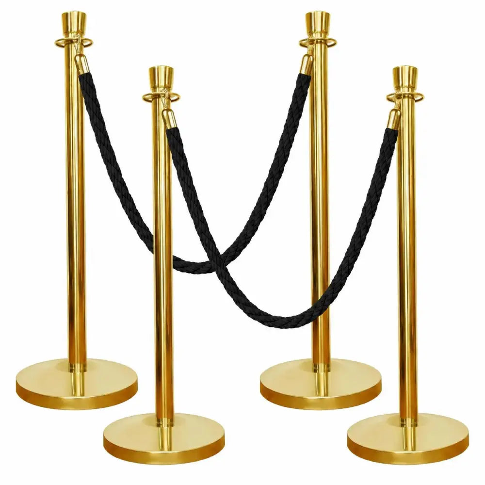 Gold Crowd Control Stanchions 100CM with 1.5M Black Twisted Rope
