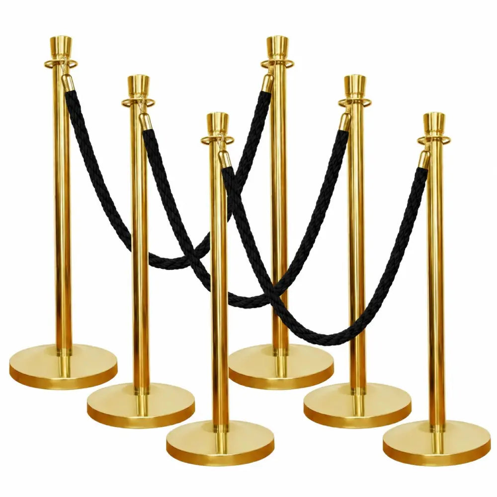 Gold Crowd Control Stanchions 100CM with 1.5M Black Twisted Rope