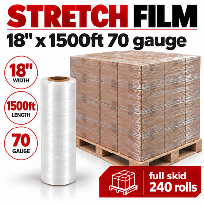 Stretch Film Wrap 18" x 1500 ft 70 Gauge