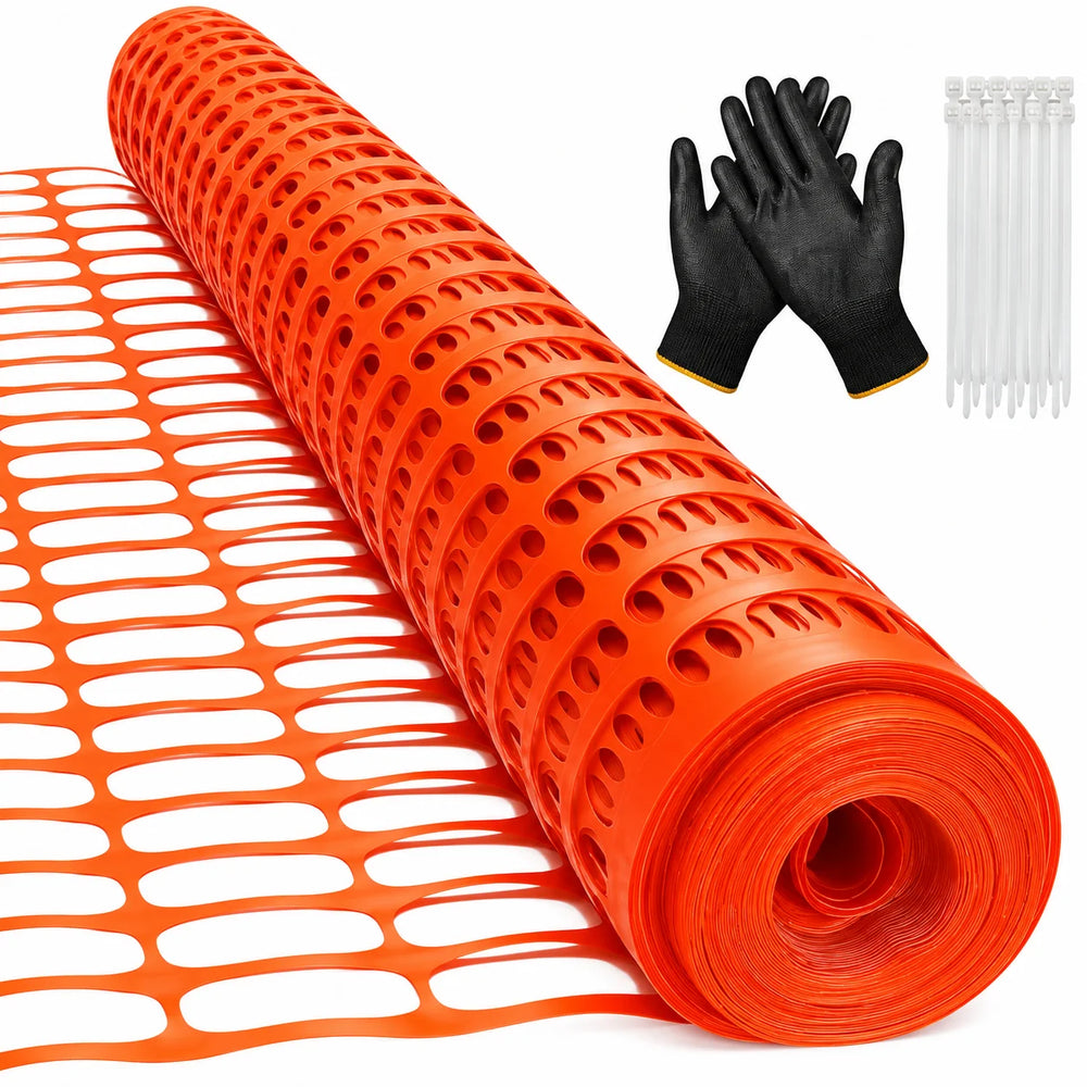 Garden Fence Animal Barrier 3.6 ft × 100 ft, Black HDPE Safety Netting with Work Gloves