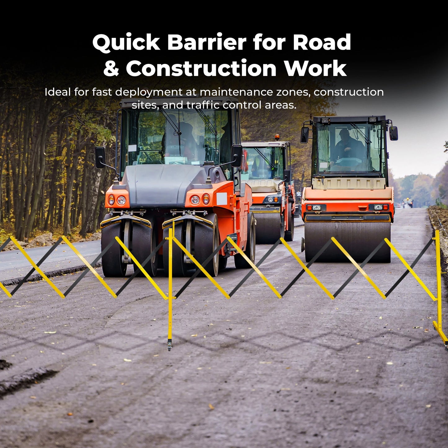 Two road rollers on a construction site with a quick barrier