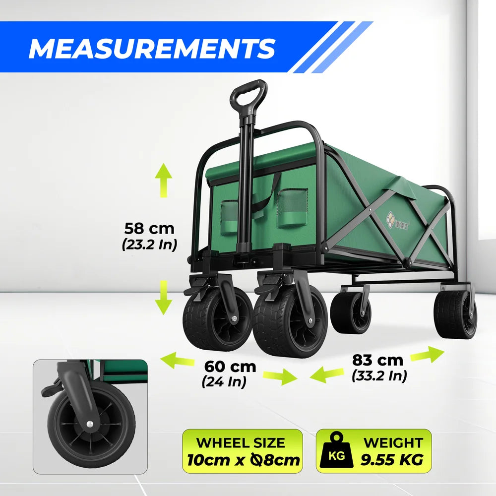 green all terrain camping trolley cart for outdoor use