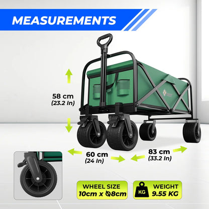 green all terrain camping trolley cart for outdoor use