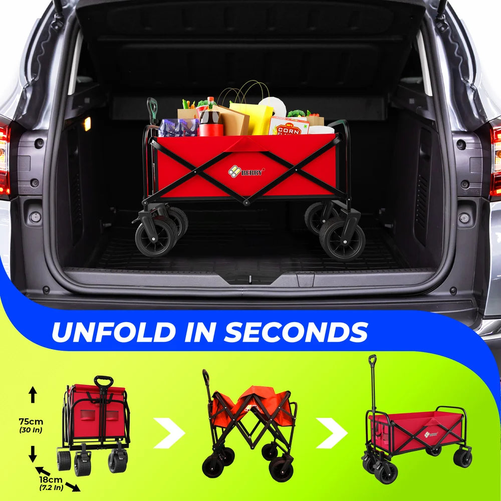red all terrain camping trolley cart for outdoor use